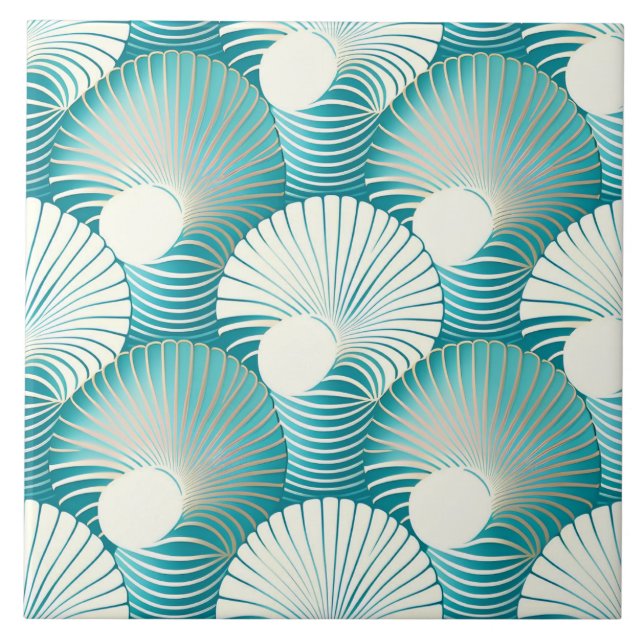 Carreau Motif de coquillage bleu (Devant)