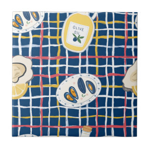 Carreau Motif de coquillages méditerranéens et d'huile d'o