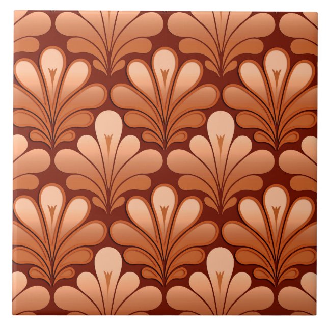 Carreau Motif de coquille Art déco, cuivre et rouille Brow (Devant)