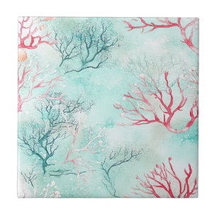 Carreau Motif de corail côtier à l'aquarelle