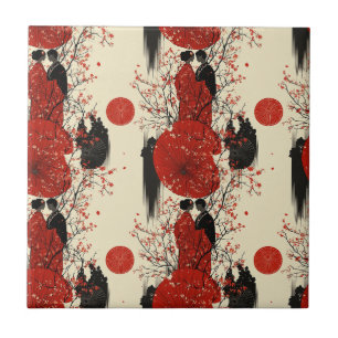 Carreau Motif de couple de kimono romantique Sakura (4)
