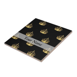 Carreau Motif de couronne noir et or