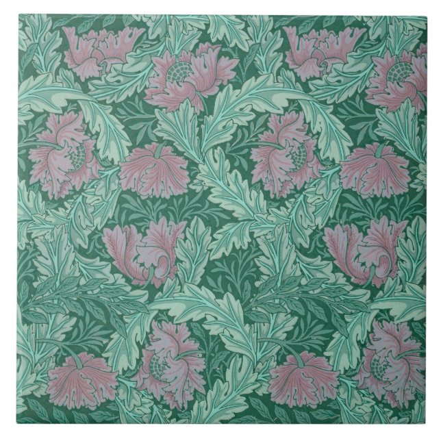 Carreau Motif de couronne verte et rouge (par William Morr (Devant)