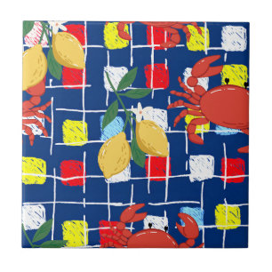 Carreau Motif de crabe côtier et de citron