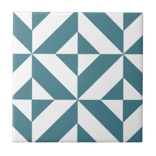 Carreau Motif de cube vert géométrique profond Turquoise