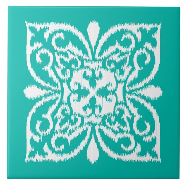 Carreau Motif de damassé d'Ikat - turquoise et blanc (Devant)
