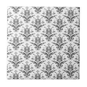Carreau Motif de damassé noir et blanc, gris