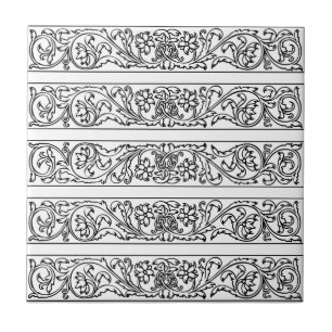 Carreau Motif de défilement blanc noir à feuille florale D