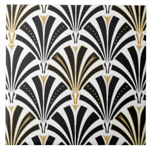 Carreau Motif de fan d'art déco - noir et blanc
