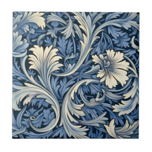 Carreau Motif de feuillage bleu et blanc