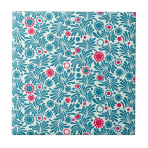 Carreau Motif de feuillage élégant sarcelle et magenta