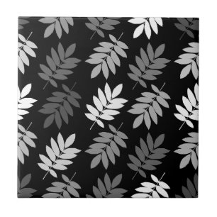 Carreau Motif de feuille aînée noir blanc gris