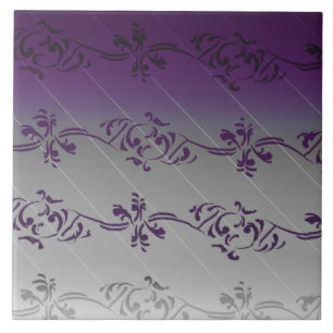 Carreau Motif de feuille florale rayée de gris mauve