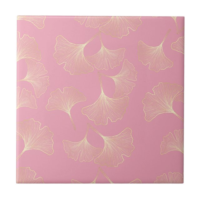 Carreau Motif de feuilles botaniques dorées de luxe rose b (Devant)