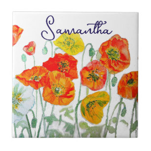 Carreau Motif de fleur de pavot rouge orange Merci