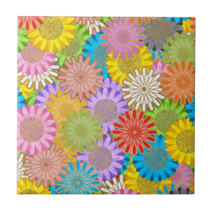 Carreau Motif de fleurs hippies chaotiques colorés et vifs
