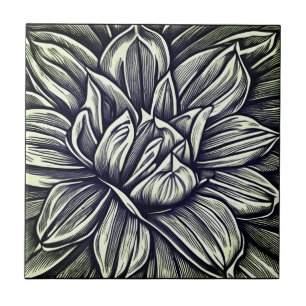 Carreau Motif de fleurs Peony géant en noir et blanc