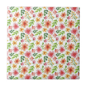 Carreau Motif de fleurs roses à l'aquarelle