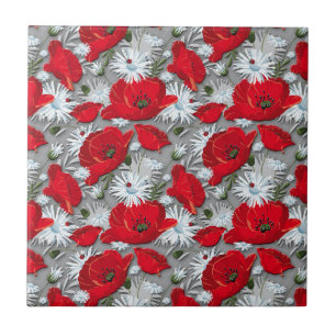 Carreau Motif de fleurs rouge magnifique d'été de pavots