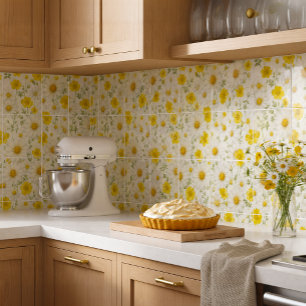 Carreau Motif de fleurs sauvages à l'aquarelle jaune