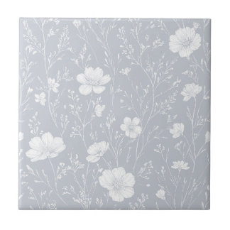 Carreau Motif de fleurs sauvages grises et blanches atténu