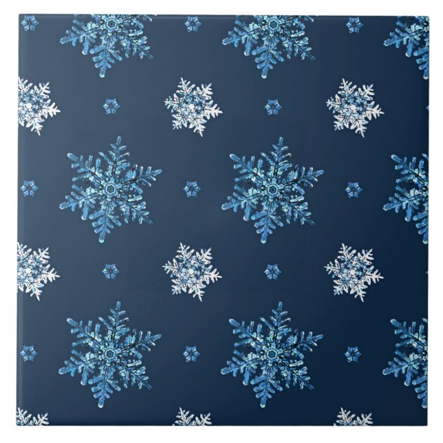 Carreau Motif de flocons de neige bleu et blanc (Devant)