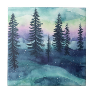 Carreau Motif de forêt aurorale nordique
