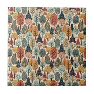 Carreau Motif de forêt d'art folklorique abstrait et arbre