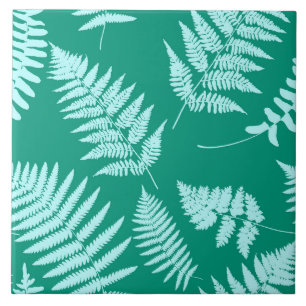 Carreau Motif de fougères boisées, Turquoise et Aqua