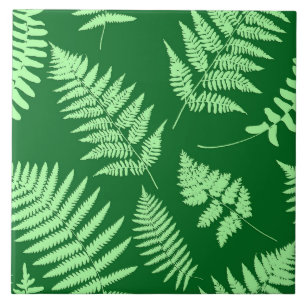 Carreau Motif de fougères de bois, émeraude et vert clai