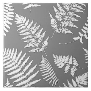 Carreau Motif de fougères de bois, gris / gris et blanc
