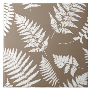 Carreau Motif de fougères de bois, Taupe Tan et Blanc