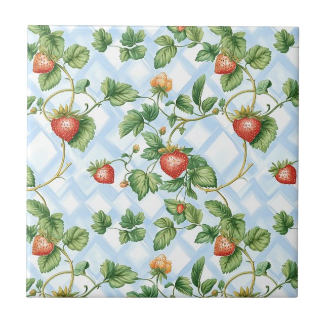 Carreau Motif de fraise et feuille de charme - Vintage (Devant)
