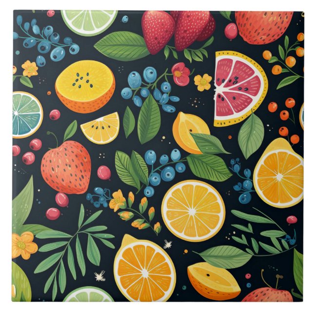 Carreau Motif de fruits frais coloré (Devant)