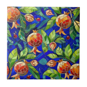 Carreau Motif de grenade bleu foncé et mosaïque de fruits 