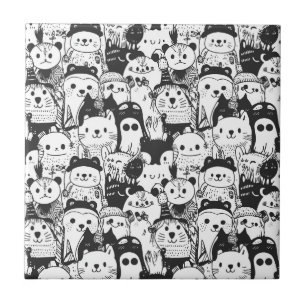 Carreau Motif de gribouillage d'animaux Kawaii mignon (1)