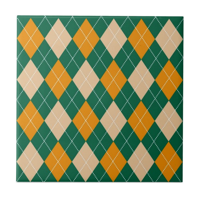 Carreau Motif de Jacquard de moutarde beige vert rétro (Devant)