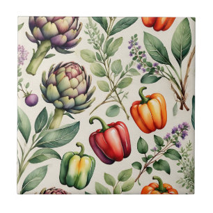 Carreau Motif de jardin potager à l'aquarelle