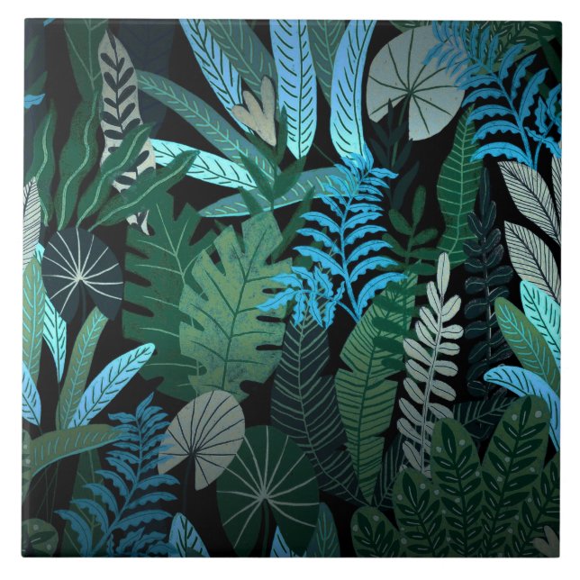 Carreau Motif de la jungle bleu exotique Aloha tropicale l (Devant)