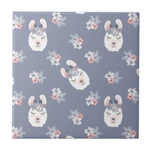 Carreau Motif de lamas et de fleurs