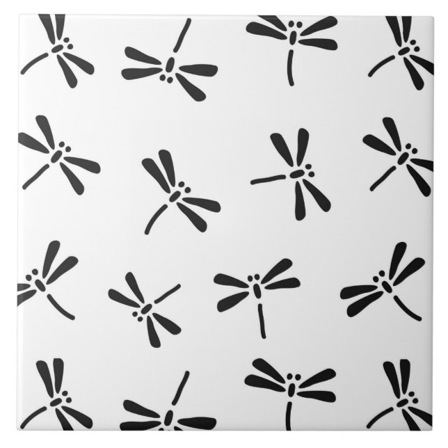 Carreau Motif de libellules japonais, noir et blanc (Devant)