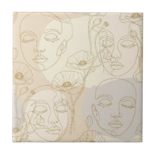 Carreau Motif de ligne de visage floral vintage (1)