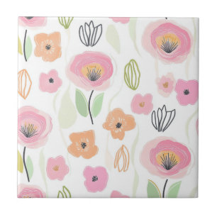 Carreau Motif de ligne florale abstrait moderne (2)