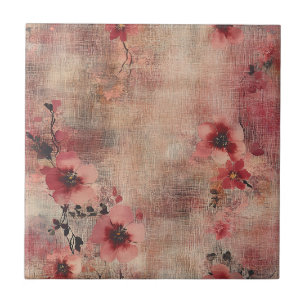 Carreau Motif de lin floral rose rustique (6)
