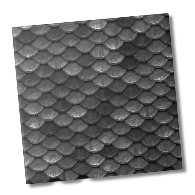 Carreau Motif de lunettes de sirène gris-noir en métal gla (Glam Metallic Black Gray Mermaid Scales Pattern ceramic tile)
