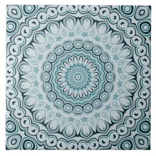 Carreau Motif de mandala bleu orageux et gris