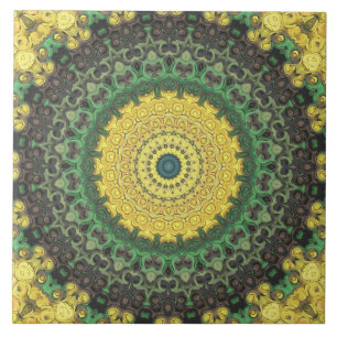 Carreau Motif de mandala kaléidoscope jaune et vert