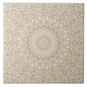 Carreau Motif de mandala ornemental kaki et blanc