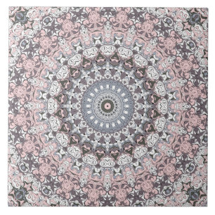 Carreau Motif de mandala rose gris et blanc