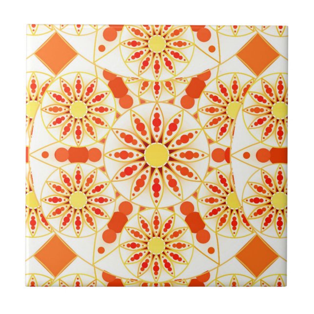 Carreau Motif de mandala, rouge de brique, rouille, or (Devant)